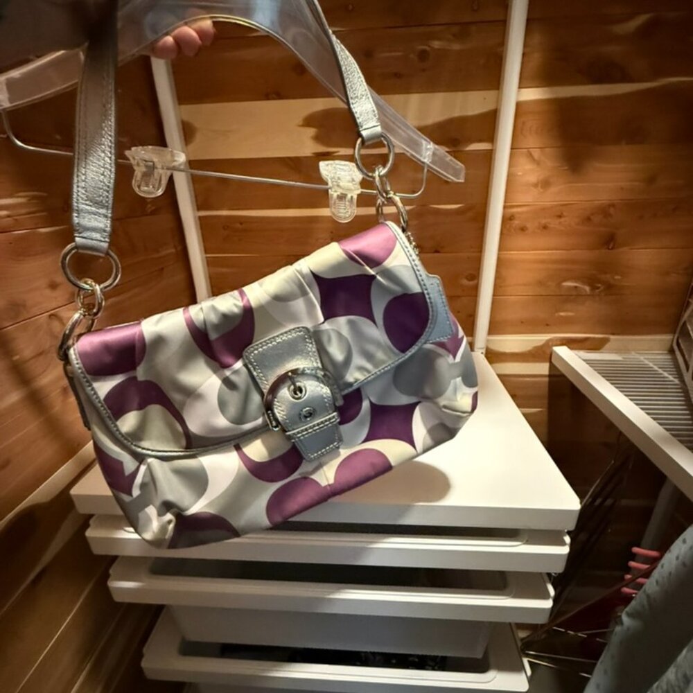 Coach Tabby Shoulder Bag, Purple, Silver, White Metalic Purse